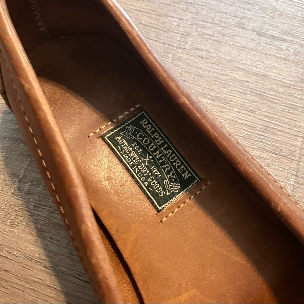 Ralph Lauren Tan Leather Embroidered Crest Loafers - Picture 5 of 9